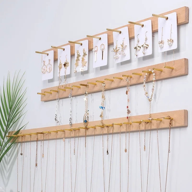 Organisateur De Bijoux Mural En Bois - Porte-colliers, Boucles D'oreilles, Bracelets, Avec étagère, Décoration Chambre Ou Dressing