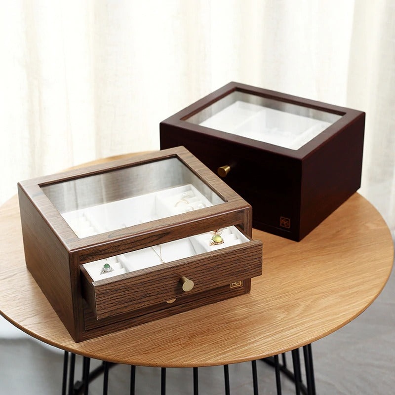 Boîte de rangement en bois cristal, vitrine Portable de bijoux