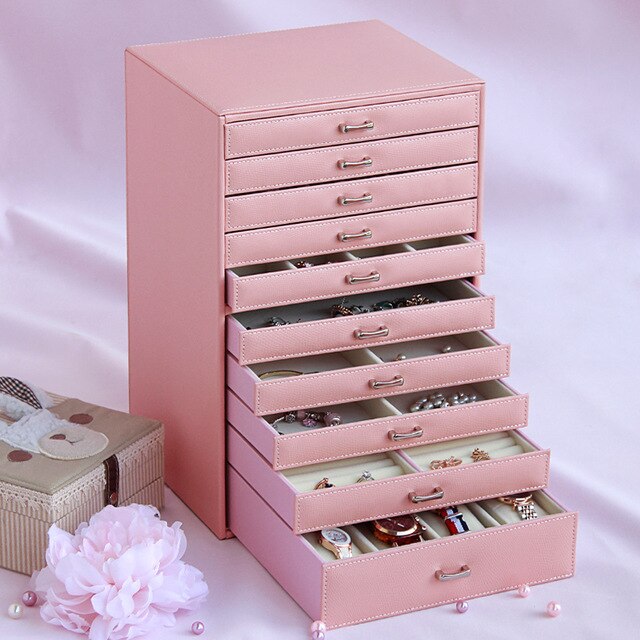 Boîte à Bijoux en Cuir Dix Tiroirs | Les Boîtes d'Aphrodite