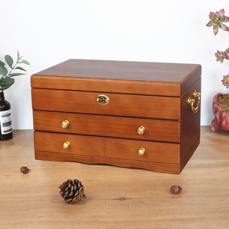 Boîte à Bijoux Femme 4 Niveaux En Bois Avec Miroir - Coffret Organisateur Pour Bagues, Colliers, Boucles D'oreilles - Marron