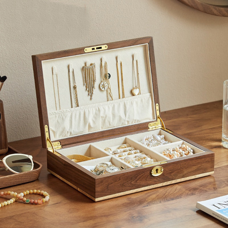 Boîte à bijoux coffret en bois bagues colliers bracelets Naturel PRESENTOIRS  POUR BIJOUX