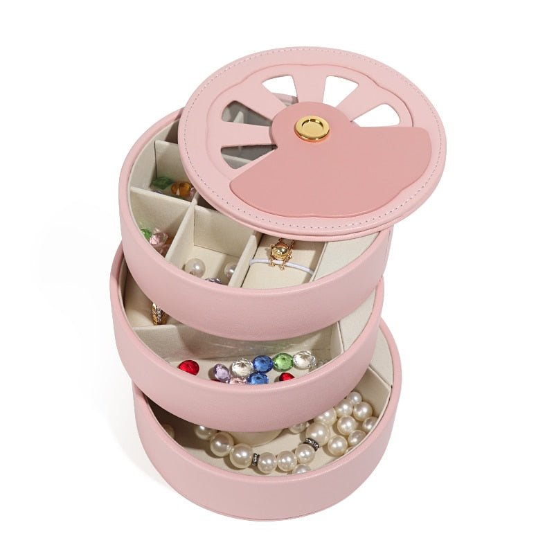 Boîte à Bijoux Ronde Avec Motif Tour Eiffel Paris - En Cuir PVC, Doublure Velours - Organisation Portable Pour Colliers, Bagues, Bracelets