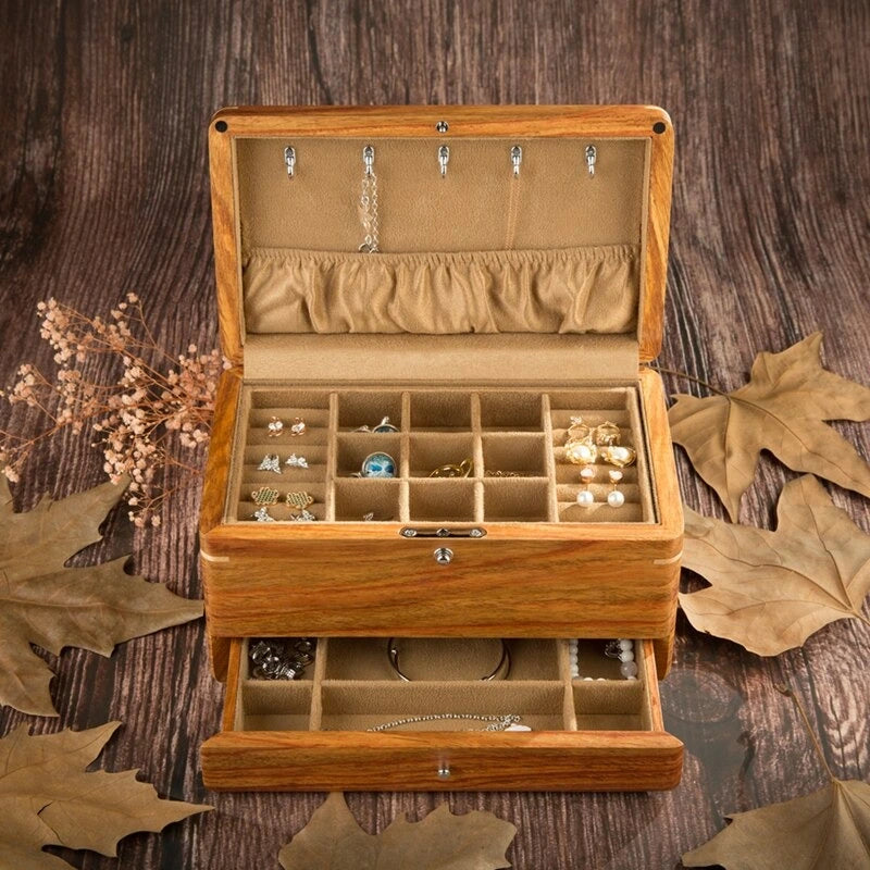 Boîte à bijoux coffret en bois bagues colliers bracelets avec tiroir  Naturel PRESENTOIRS POUR BIJOUX