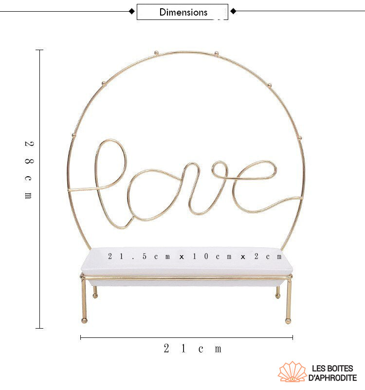porte bijoux love doré dimensions acier et or