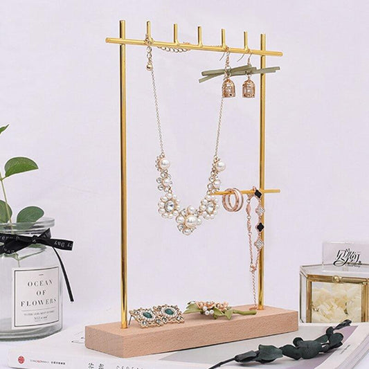 porte bijoux socle bois et métal 