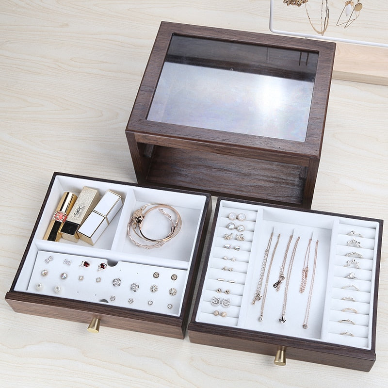 Boîte à Bijoux en Noyer Compartimentée