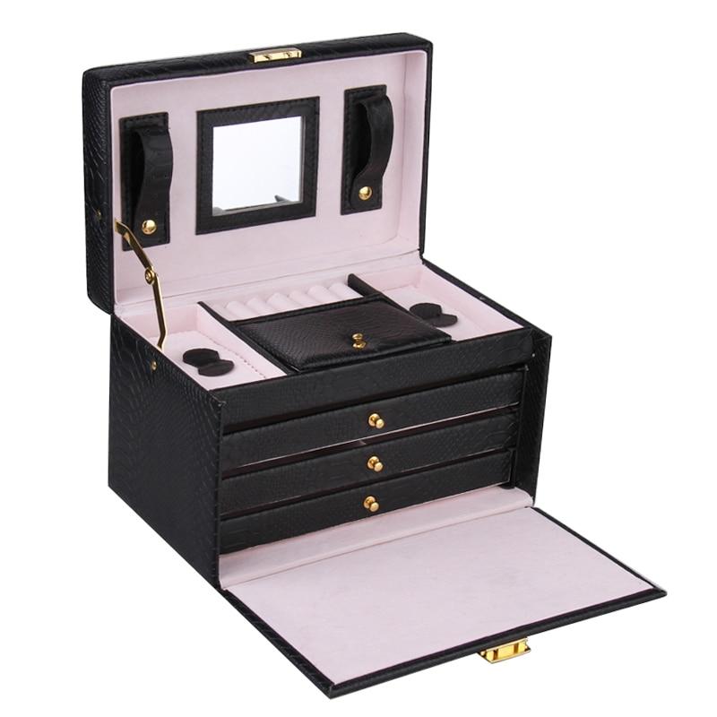 Boîte à Bijoux avec Tiroirs cuir noir