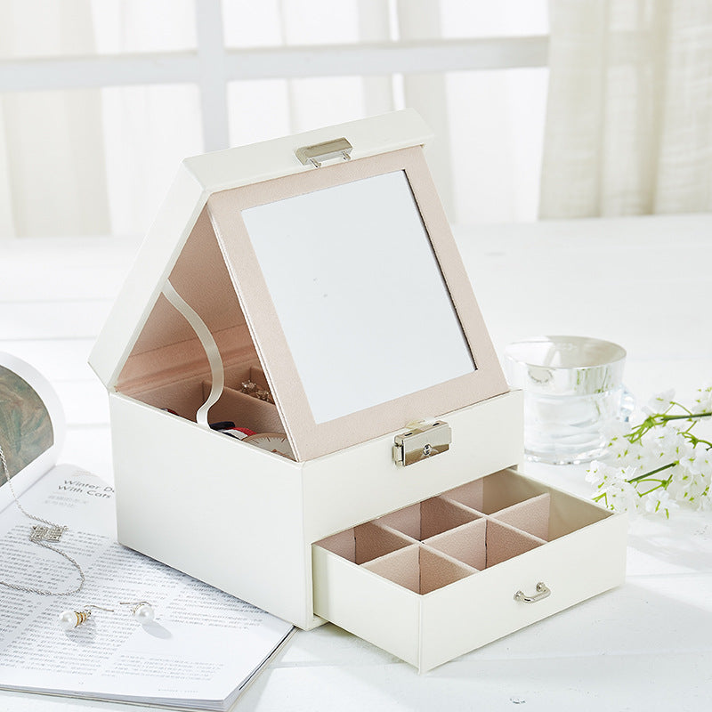 boite à bijoux miroir amovible blanche ouverte