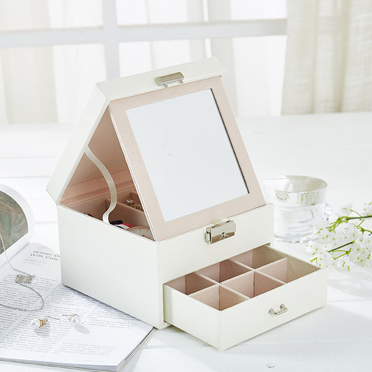 boite à bijoux miroir amovible blanche ouverte