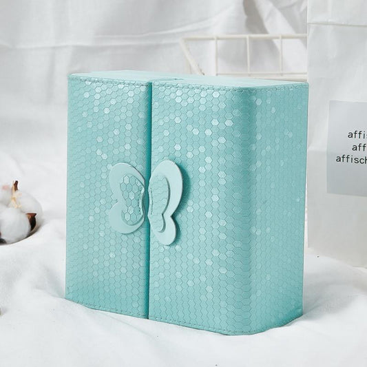 Boite Voyage Bleu Bijoux Papillon