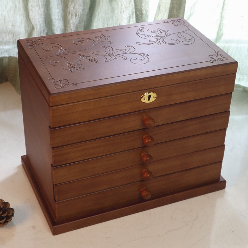 Boîte à Bijou en Bois 5 Tiroirs