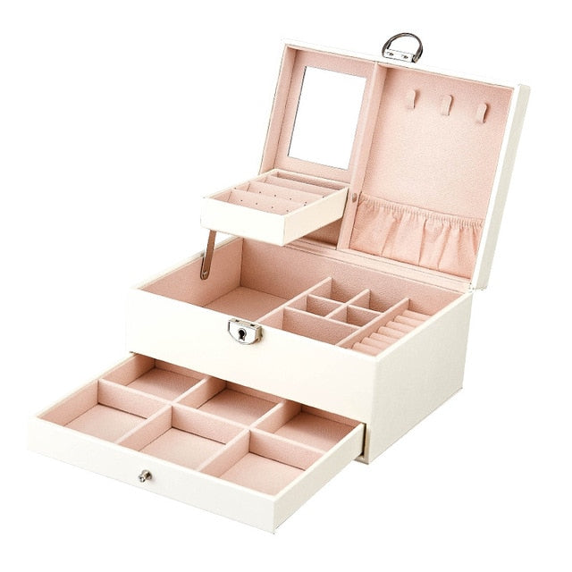 Boîte à bijoux en Cuir Blanc Moderne