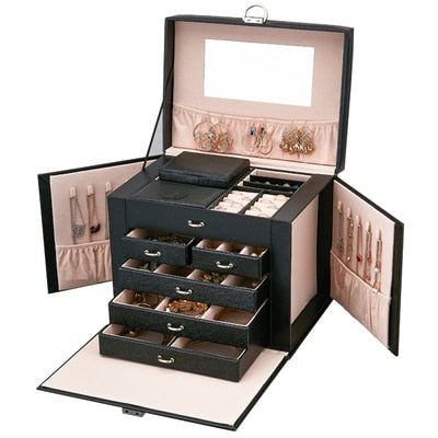 Grand coffret à bijoux de luxe noir avec serrure