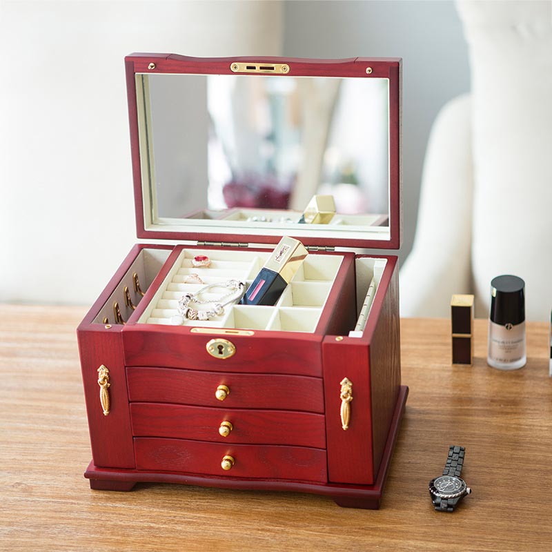 boîte à bijoux girly en bois teinte cerisier