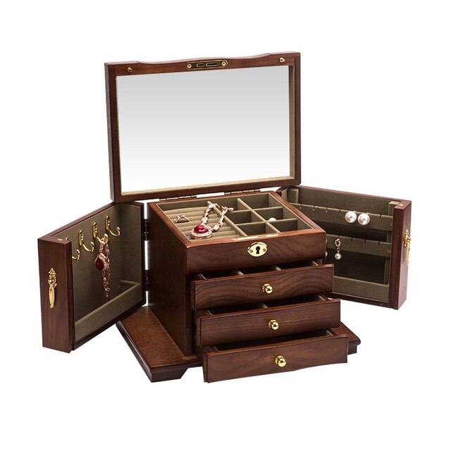 boîte à bijoux girly en bois teinte foncée