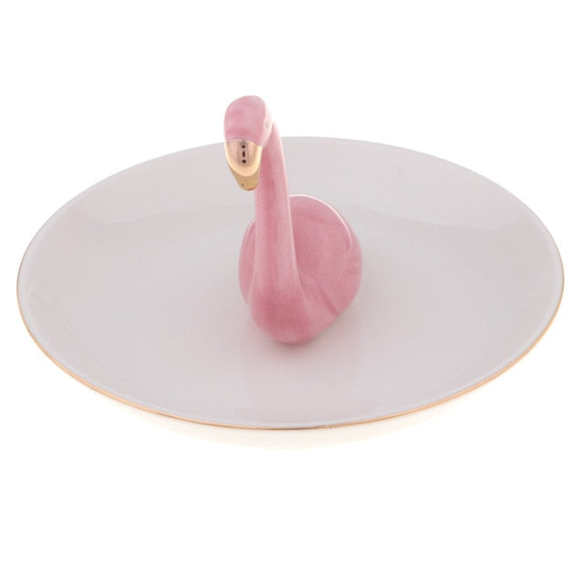 Porte Bijoux Fantaisie Céramique Flamant Rose