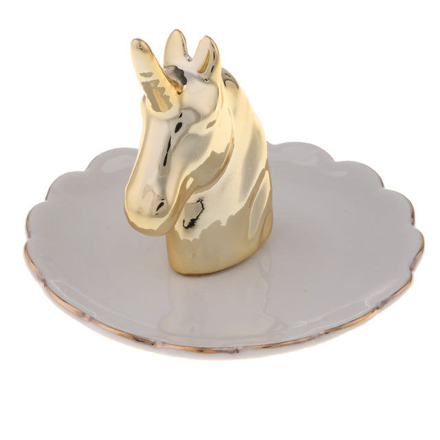 Porte Bijoux Fantaisie Céramique Licorne Or