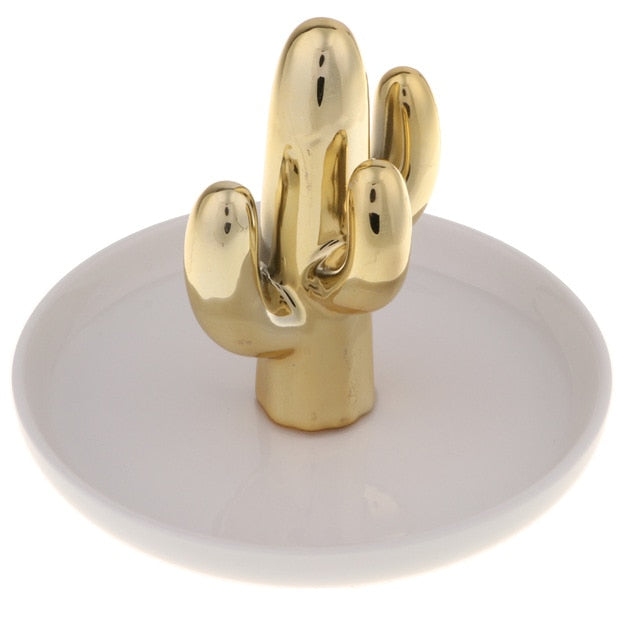 Porte Bijoux Fantaisie Céramique Cactus Or et Blanc