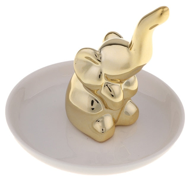 Porte Bijoux Fantaisie Céramique Éléphant Or