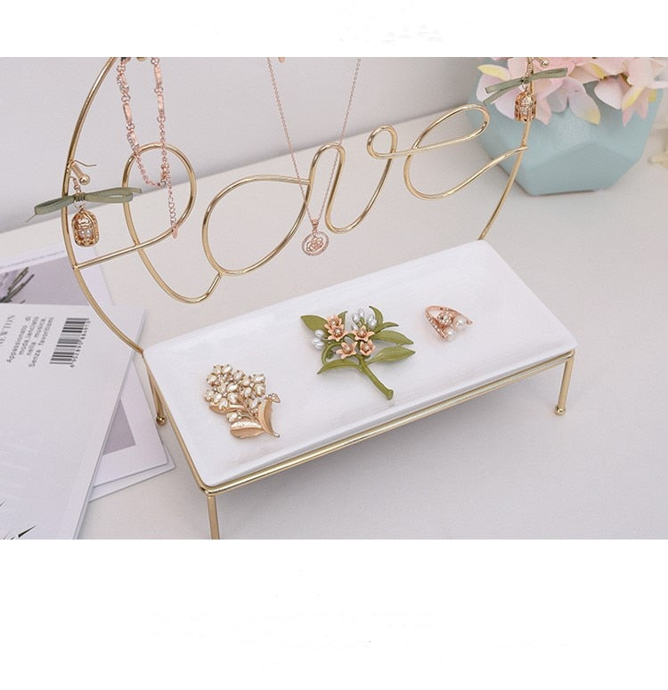 porte bijoux love doré plateau en céramique