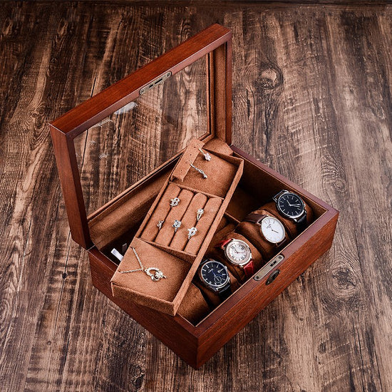 boîte de rangement de bijoux vintage en bois avec serrure codée