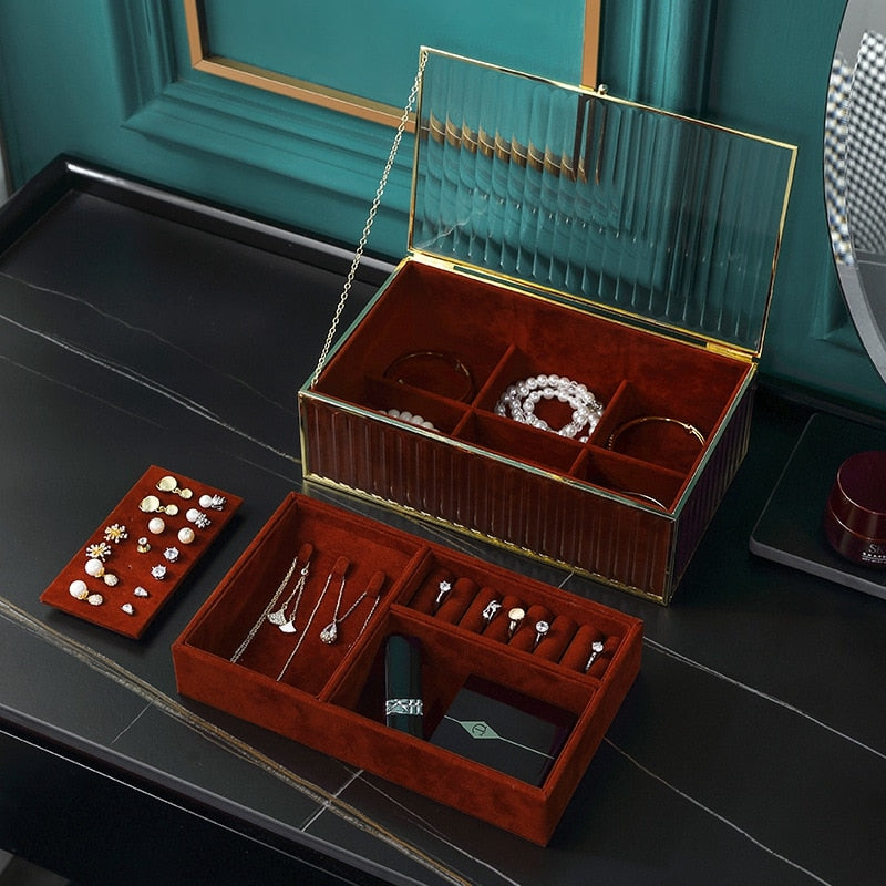 Boîte à Bijoux en Verre Velours Rouge