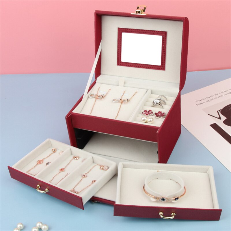 Boîte Bijoux Rouge en Cuir
