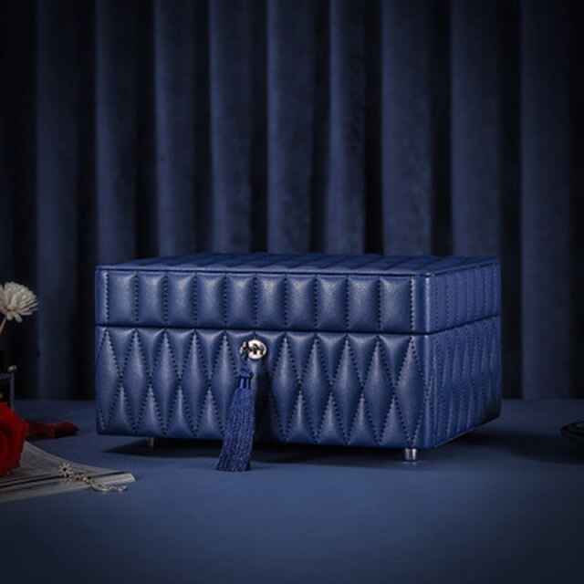 Boîte à Bijoux Cuir Véritable Bleu