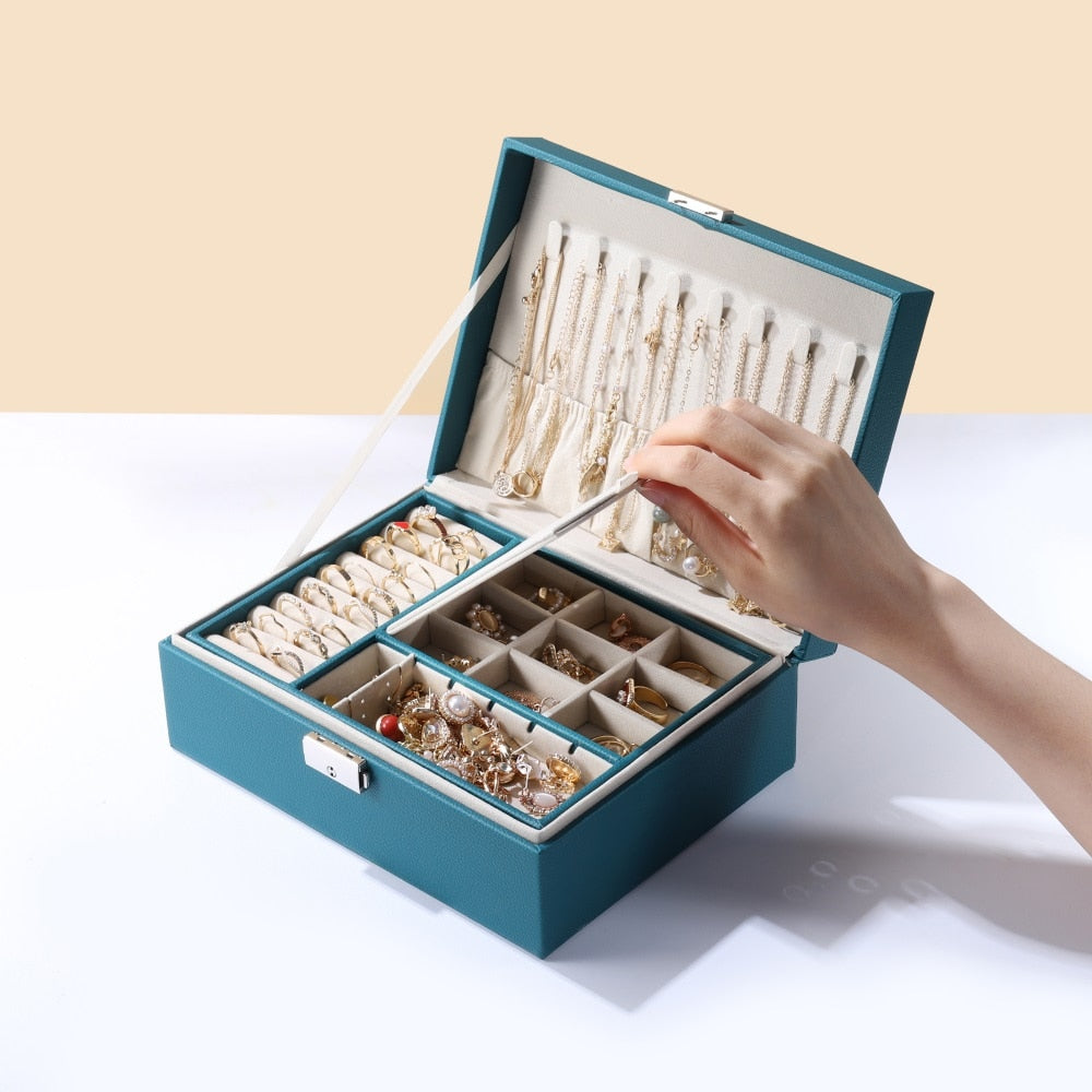 Boîte Bijoux Cuir Bleu 