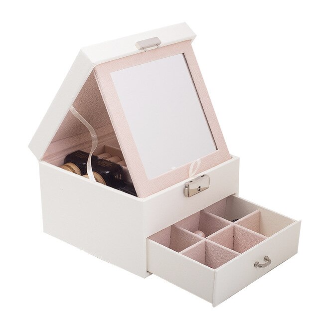boîte à bijoux miroir amovible blanche tiroir