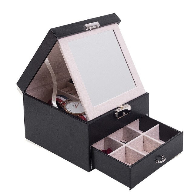 boîte à bijoux miroir amovible noir